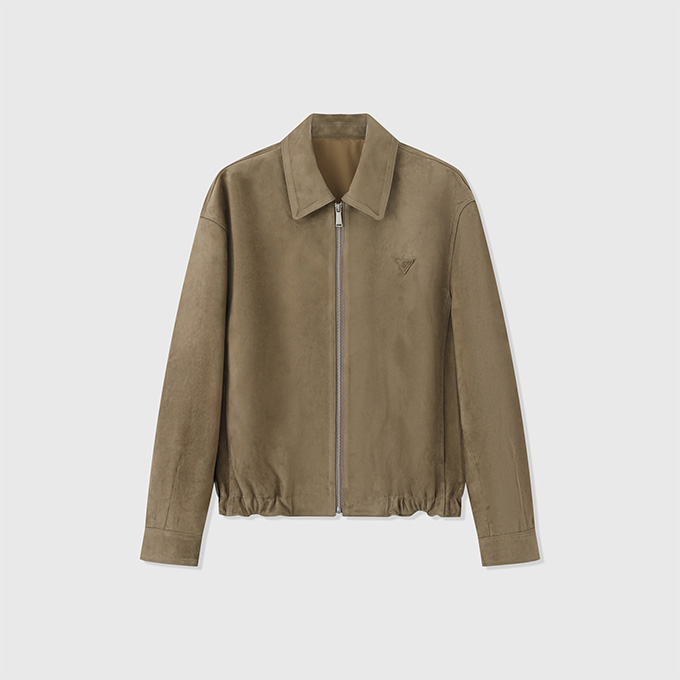 prada suede leather point collar full zip bomber jacket